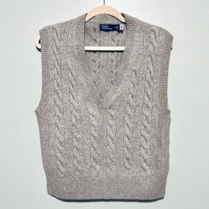 Polo by Ralph Lauren V-Neck Cable Knit Sweater Vest - Gray